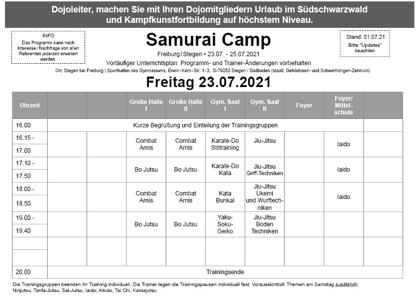 Samurai Camp 2021 - Unterrichtsplan
